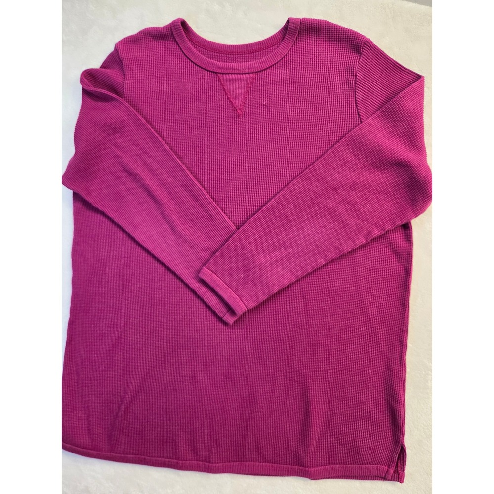 Woman Within Waffle Knit Thermal Top 1X Magenta Excellent Long Sleeve V-Stitch